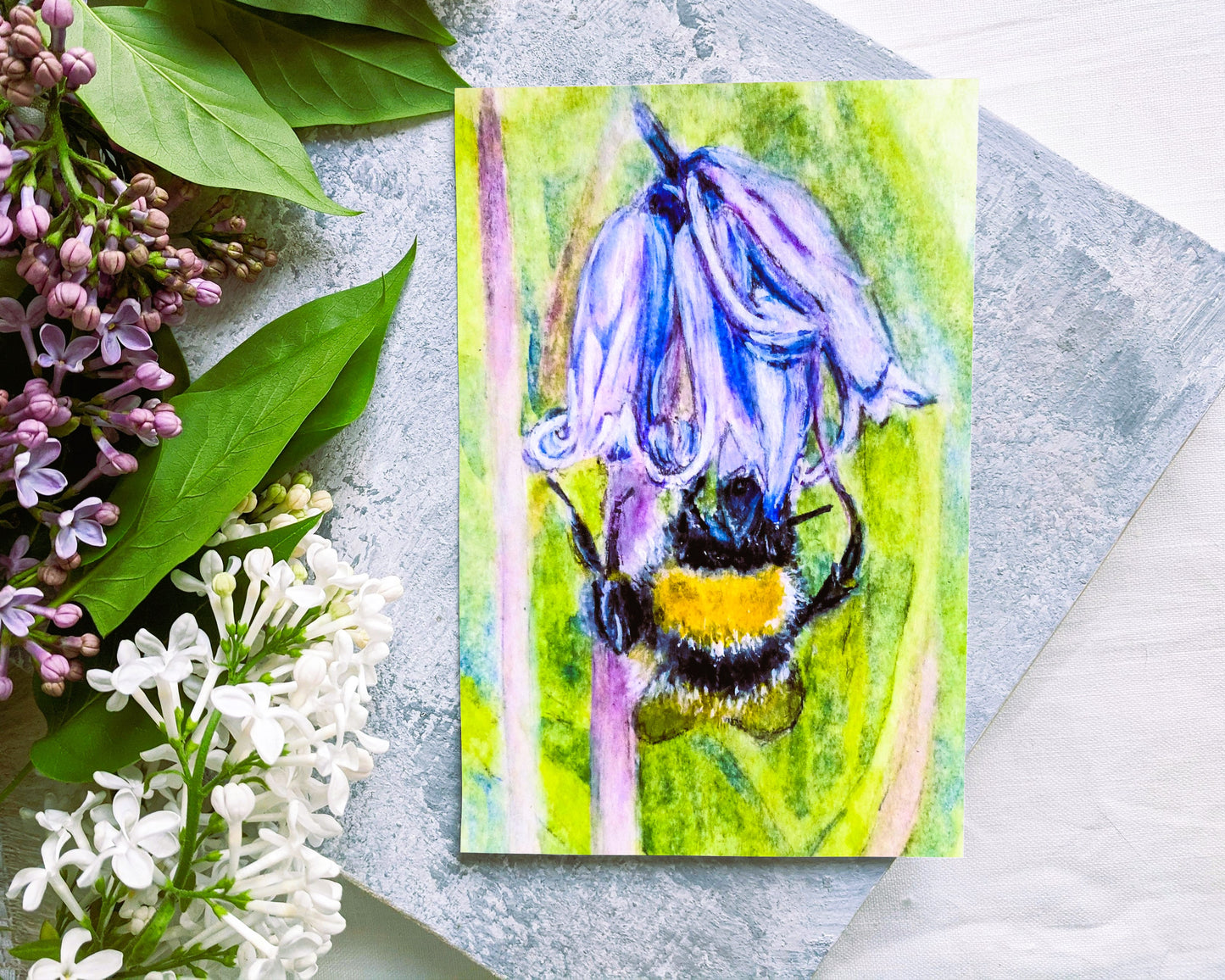 'Bluebells and bee' Nature Greeting Card