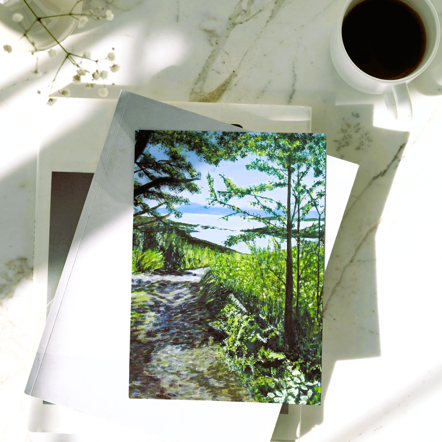 'Woodland trail to the sea' Irish Landscape Greeting Card